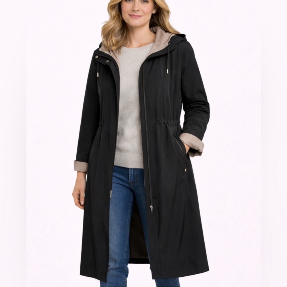Gallery Black Hooded Trench Coat